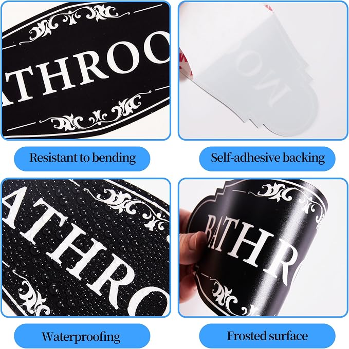 Bathroom Sign Sticker for Business and Home,Self-adhesive Restroom Sign | Cute Bathroom Decor for Door,Waterproof Vinyl Restroom Sign for Home,Office,Shop（Black） - Image 4