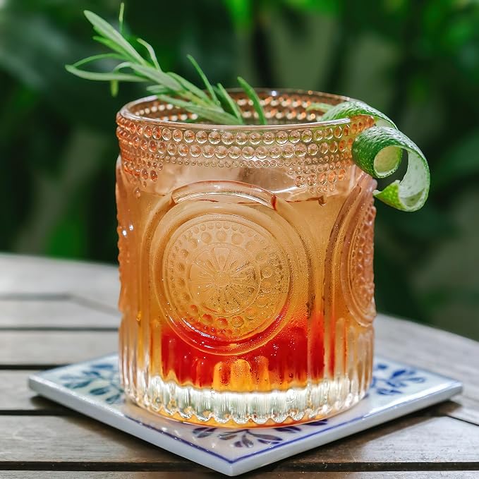 Ribbed Retro Arch Floral Rose Gold Drinking Glasses Set of 6, (10 oz) Vintage Glassware Set by Kate Aspen| Cocktail Glass Set, Juice Glass, Water Cups | Great Hostess Gift & Gift for New Home Owners - Image 3