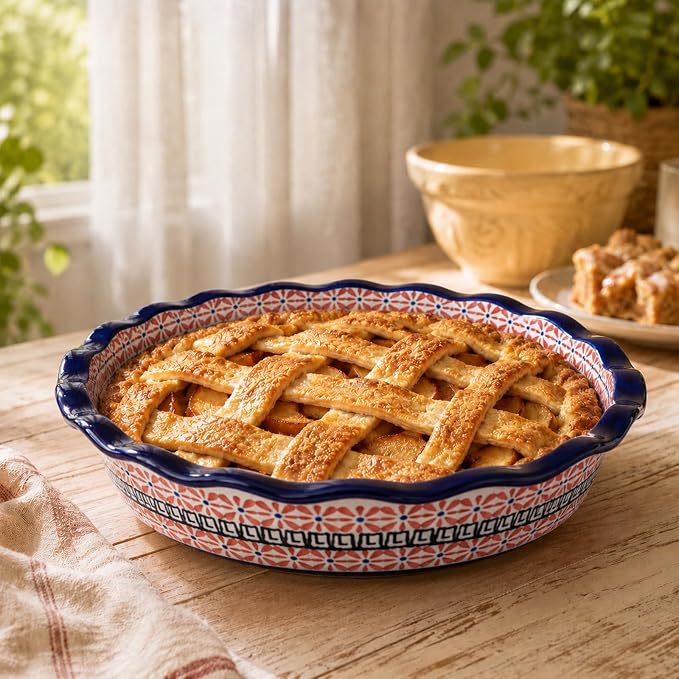 Ceramic Pie Pan for Baking, 10.6 in Hand-Painted Pie Plate for Cooking, 37 oz Deep Dish Pie Pans, Non-Stick Pie Dishes for Apple Pie, Tart, Pizza, Quiche, Oven & Dishwasher Safe, Lead-Free, White - Image 2