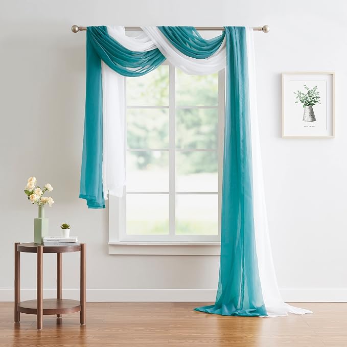 Warm Home Designs 55 x 360 Teal Sheer Window Scarf. AM Teal 360" | Extra Long Window Scarves Valances are Great As Wedding Arch Draping Fabric, Bed Canopy Or for Decorative Project. - Image 6