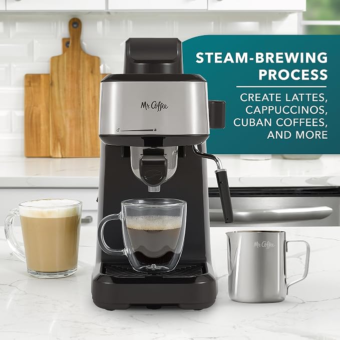 Mr. Coffee 4-Shot Steam Espresso Cappuccino and Latte Maker with Stainless Steel Frothing Pitcher - Image 2