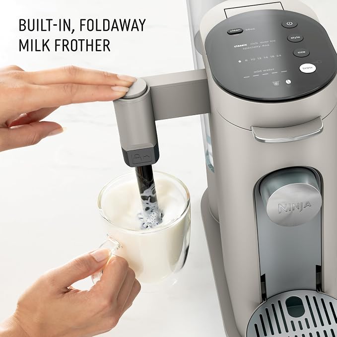 Ninja Pod and Grounds Coffee Maker, K-Cup Compatible, Stone, PB051ST | Brews, Compact Design, Built-in Milk Frother, 56 Ounces Reservoir, 6 Ounces Cup to 24 Ounces Mug Sizes - Image 4