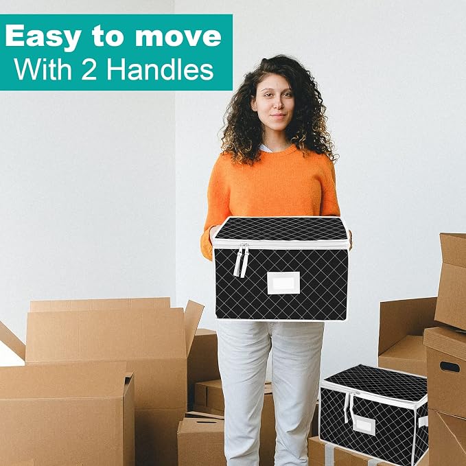 China Storage Containers - Stemware Storage Cases for 12 Wine Champagne Glasses - 2 Pack Crystal Glassware Protector Packing Boxes with Dividers and 2 Handles for Moving (Black) - Image 9