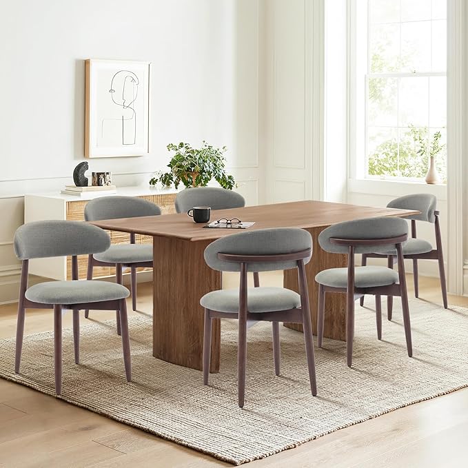 COLAMY Wooden Dining Room Chairs Set of 6, Modern Upholstered Fabric Dining Chairs, Farmhouse Kitchen Chair with Foot Pegs, Green - Image 8