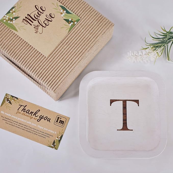 I'm Wooden Personalized Letter Catchall Valet Tray Trinket Dish Jewelry Tray Key Bowl Decorative Plate Organizing Ring Earrings Necklaces Bracelet Watch Coins Wallet Holder (6"x6" Sq White T)