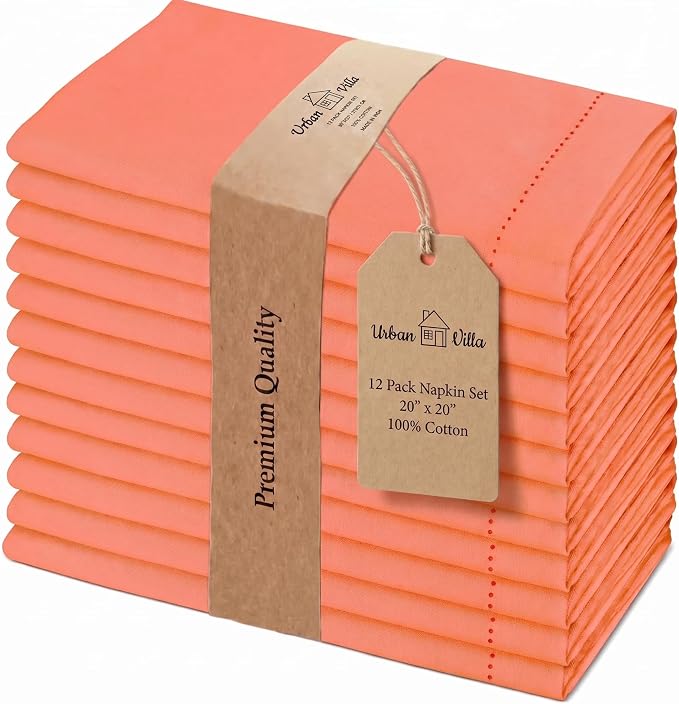 Urban Villa Hemstitch Cloth Dinner Napkins Cotton 20”x20” (Set of 12)- Orange by CottonTrends