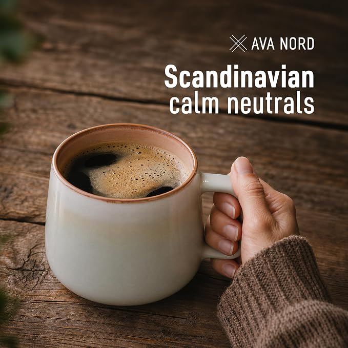 Ava Nord Large Stoneware Ceramic Coffee Mugs Set of 2-20 oz - Sage Ash | Lead-Free, Non-Toxic, Freezer - Microwave & Dishwasher Safe, Comfortable Handle, Aesthetic Nordic Design for Tea, Cocoa - Image 8