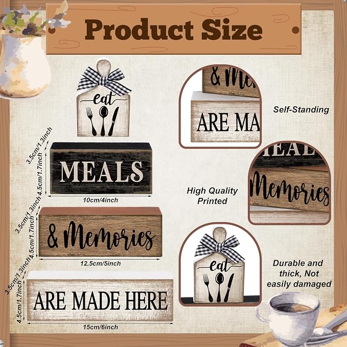 Moucuny 4 Pcs Farmhouse Kitchen Decor Wooden Plate Farmhouse Table Decor Black Brown and White Tableware Centerpiece Rustic Decorative Plates Stacked Block Sign for Display Cabinet Kitchen Decoration - Image 3