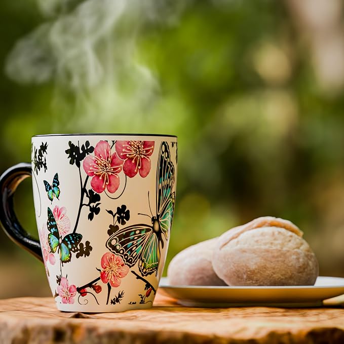 Color Changing Butterfly Coffee Mug 12OZ - Ceramic Heat Sensitive Cup Hot Cocoa Tea Milk Mugs Hot Drinks and beverages Unique Beautiful Holiday Christmas gift Idea for Nature lovers women mom grandma - Image 3