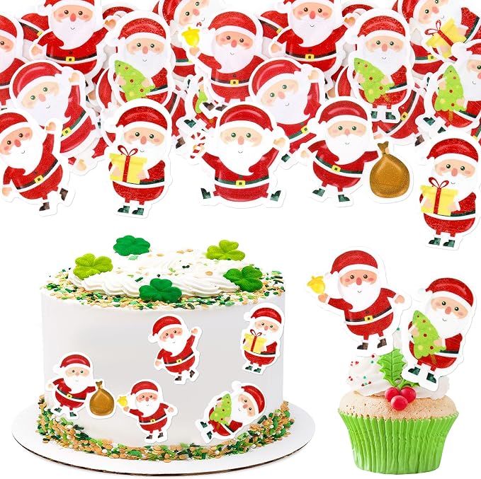 42PCS Edible Christmas Cupcake Toppers - Wafer Paper Santa Claus Picks Merry Christmas Theme Holiday Baby Shower Birthday Party Cake Decorations Supplies by Cyodoos