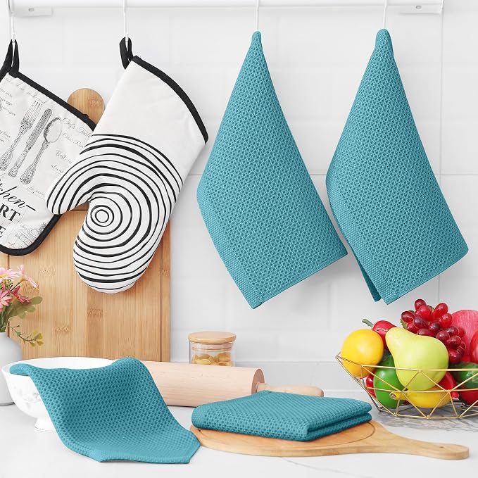 Homaxy 100% Cotton Waffle Weave Kitchen Dish Cloths 8-Pack, Lake Blue | 12 x 12 Inches, Ultra Soft Absorbent Dish Towels, Quick Drying Dish Rags with Hanging Loop - Image 6