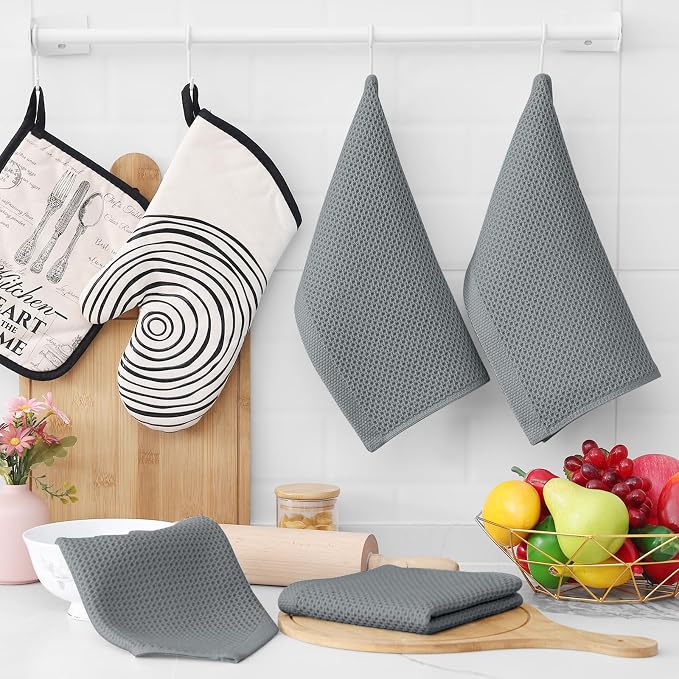 Homaxy 100% Cotton Waffle Weave Kitchen Dish Cloths 12-Pack, Grey | 12 x 12 Inches, Ultra Soft Absorbent Dish Towels, Quick Drying Dish Rags with Hanging Loop - Image 6