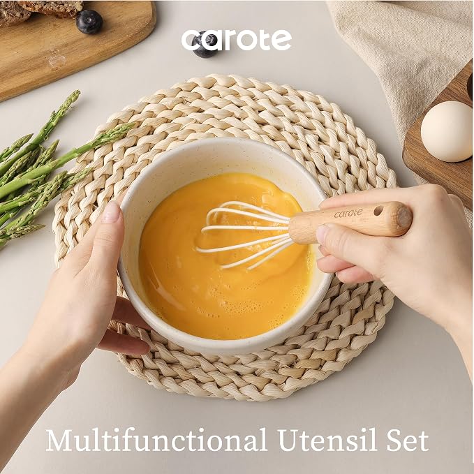 CAROTE 10-Piece Kitchen Utensils Set with Wood Cool-Touch Handles, Cream | Silicone Cooking Utensil, Food Grade, Nonstick Cookware Friendly, BPA-Free, Heat-Resistant, Everyday Home Essentials, Gifts - Image 5
