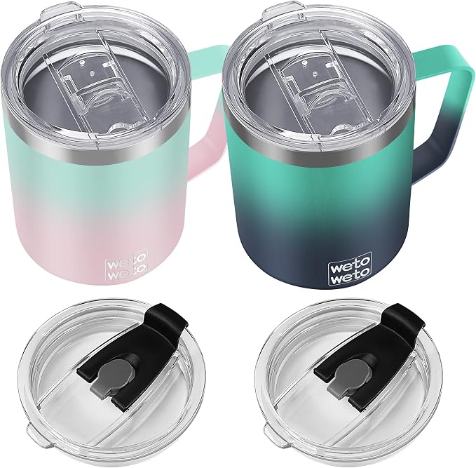 WETOWETO 14 oz Coffee Mug, Vacuum Insulated Camping Mug with Lid, Double Wall Stainless Steel Travel Tumbler Cup, Coffee Mugs Outdoor, Secret Ocean & Sweet Taffy 2 Packs by Wetoweto