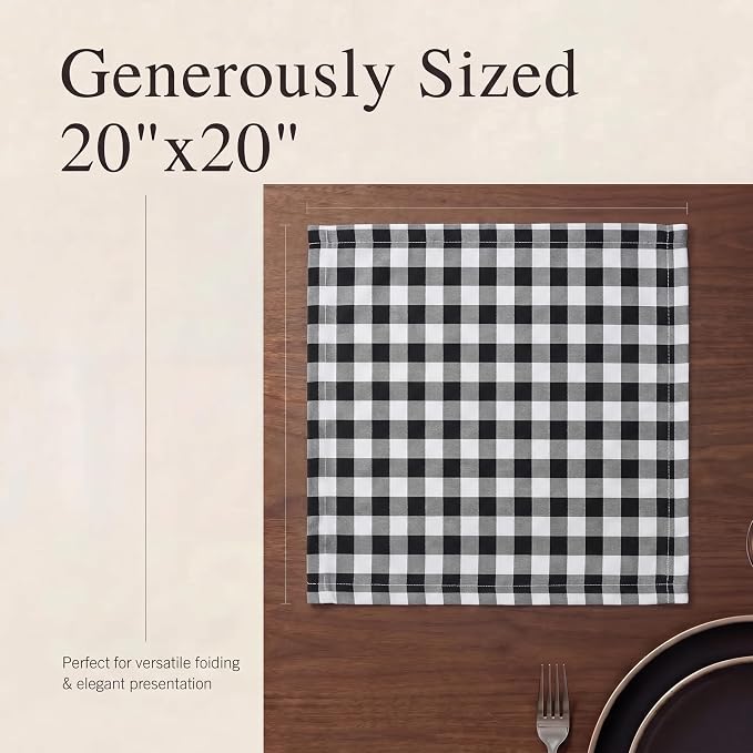 Urban Villa Cloth Napkins Cotton 20x20 (Set of 12) Black Cheks - Image 6