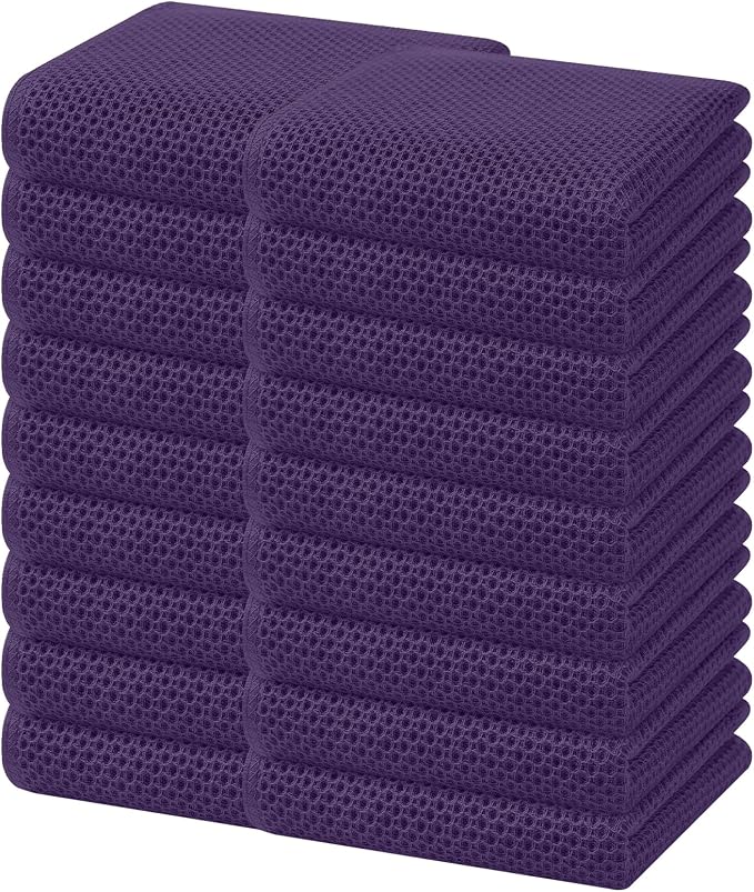 Homaxy 100% Cotton Waffle Weave Kitchen Dish Towels 18-Pack, Eggplant | 13 x 28 Inches, Ultra Soft Absorbent Dish Towels, Quick Drying Cleaning Towels by Homaxy