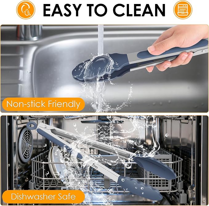 HOTEC Premium Stainless Steel Locking Kitchen Tongs with Silicon Tips, Set of 2-9" and 12",Dusty Blue - Image 6