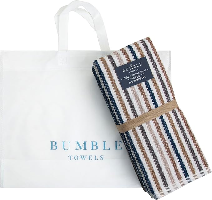 Bumble Kitchen Towels 6 Pack 100% Cotton 16"x26" - Grey Wide Stripe | 430 GSM Soft Kitchen Hand Towels with Hanging Loop, Highly Absorbent & Durable for Washing and Drying Dishes - Image 6
