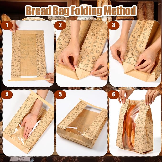 Feifeiya 600 Pack Kraft Paper Bread Bags for Homemade Sourdough Bread Bag with Clear Window 13.7 x 8.2 x 3.5 Large Bakery Packaging for Treat Storage Gift Giving with Seal Sticker - Image 5