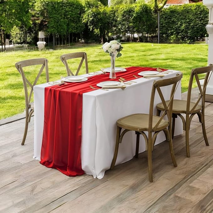 Pack of 10 | Red | 14ft Chiffon Table Runner 29x170 Inches Long Romantic Rustic Sheer Gauze Runner for Wedding Bridal Shower Birthday Banquets Engagement Spring Easter Boho Decorations - Image 6