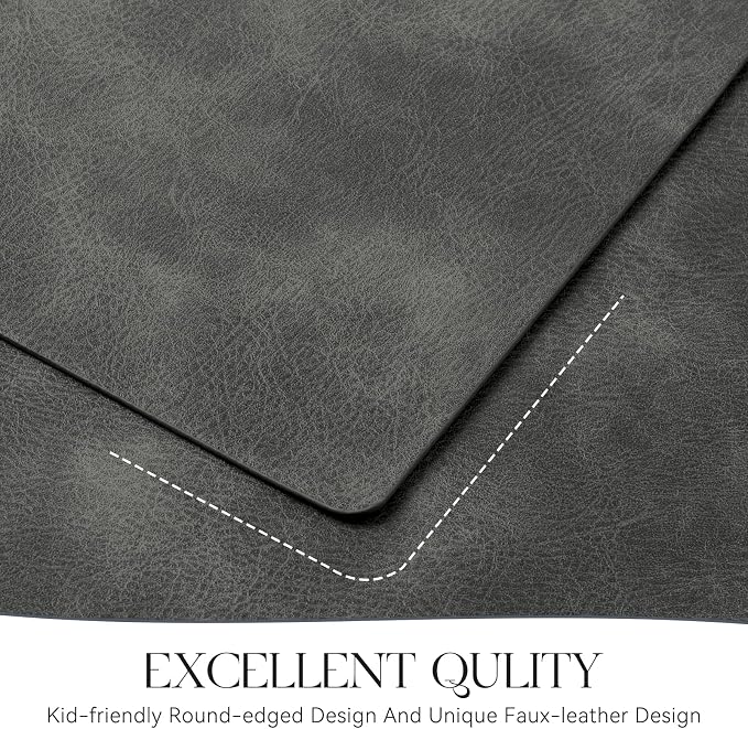 MOSAYT Vinyl Placemats Set of 6-12 X 17 Inch - Faux Leather 100% Waterproof Oil-Proof Wipeable PU Place Mats, Heat Resistant Reversible Table Mats for Kitchen, Dining, Outdoor, Dark Grey - Image 5