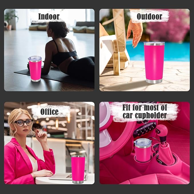 20oz Tumbler Insulated Coffee Tumblers with Lid Stainless Steel HotPink 12P | 20 oz Tumblers Double Wall Insulated Vacuum 20oz Coffee Mug Leak Proof Tumblers with Lid Powder Coated - Hot Pink 12 Pack - Image 6