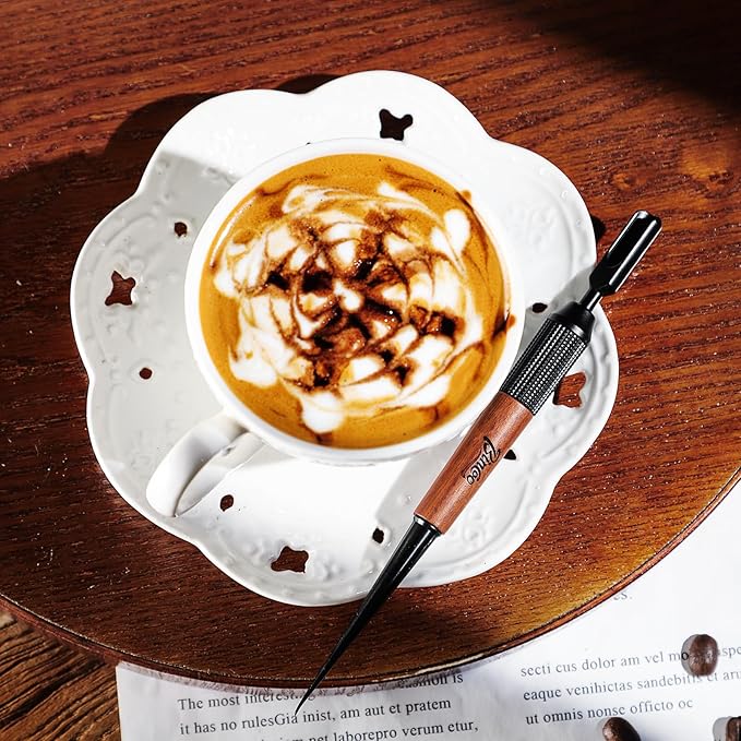 Bincoo Latte Art Pen for Coffee,Coffee Art Pen with Wood Handle,Espresso Coffee Latte Art Tools Accessories for Coffee Bar Barista