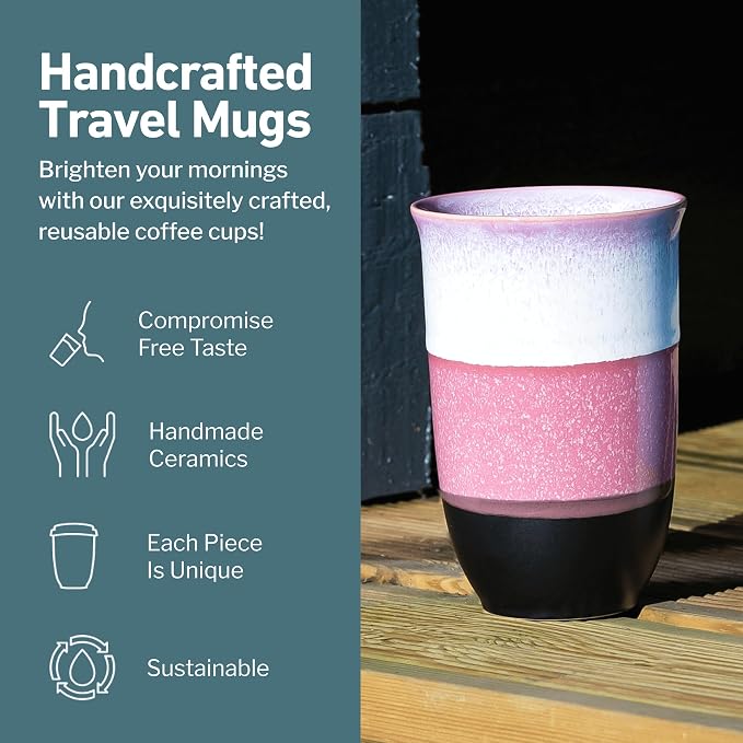 NOVA CERAMICS Coffee Travel Mug – Reusable Coffee Cup – Microwave & Dishwasher Safe Coffee Green Tumbler - Gifts For Women Men Him Her – 12oz – Eclipse - Image 2