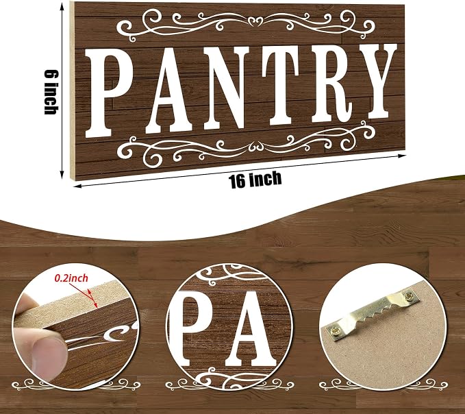 Jetec Pantry Sign Wall Decor 16 x 6 Inch Farmhouse Wood Pantry Signs Rustic Retro Hanging Wooden Art Plaque Decorative for Kitchen Restaurant Door Room Home Decoration(Brown) - Image 2