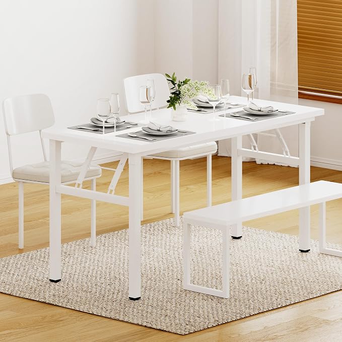 DlandHome 54.3 Inch Large Folding Computer Desk, Fully Assembled, White | Foldable Writing Table, Portable Activity Conference Table for Home Office, Wood Top Metal Frame, Collapsible Easy Storage - Image 6