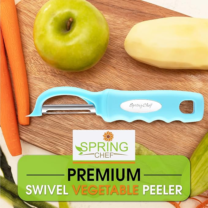 Spring Chef Swivel Potato Peeler for Kitchen w/Soft Grip Handle, Aqua Sky | Premium Vegetable Peeler w/ Sharp Stainless Steel Blades, Multifunctional Food Peeler for Apple, Carrot, Cucumber, Fruit - Image 7