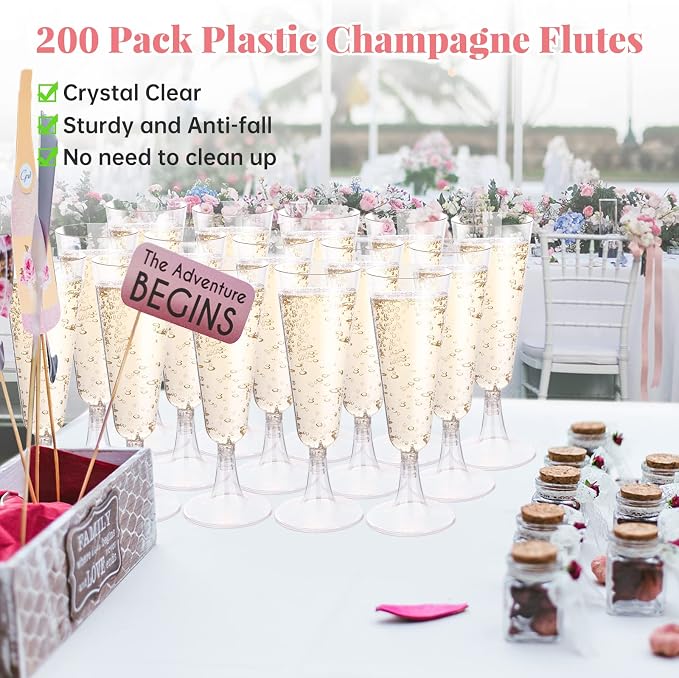 SUREHOME Plastic Champagne Flutes 200 Pack Champagne Glasses Disposable Mimosa Glasses 5 Oz Crystal Clear Plastic Flutes for Party Drinking Cocktail Cups Acrylic Wedding Toasting Glasses Flutes Bulk - Image 7