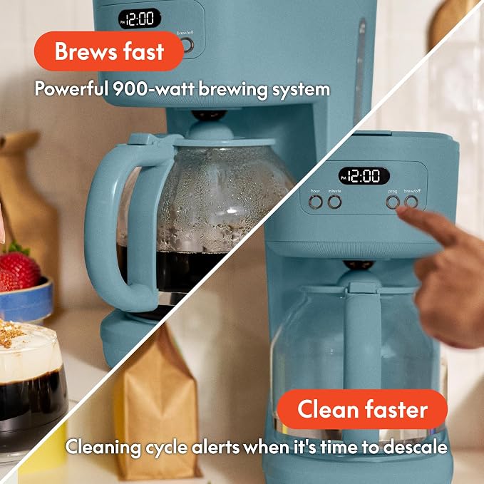 BREW 12-Cup Programmable Coffee Maker with No-Drip Glass Carafe, Surf - Image 4