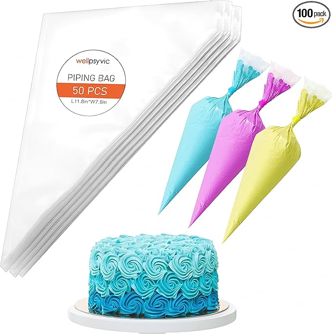 Piping Bags,100pcs 12 Inch Anti Burst Disposable Cake Decorating Bags,Non-Slip Pastry Bags-Ideal for Cakes,Cream Frosting and Cookie Decorating