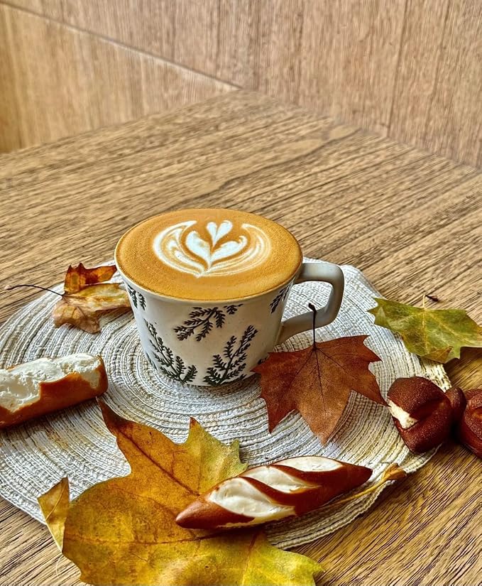 Handmade Ceramic Coffee Mug with Handle for Tea Latte,12 oz. Microwave Dishwasher Cup, Art Gifts Green Plant Leaf Mug, Cup for Coffee, Tea & Hot Chocolate, Cypress Leaves - Image 4
