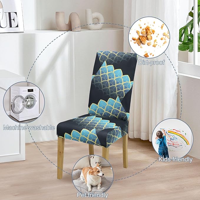 Dining Chair Covers, Stretch Seat Covers, Washable Furniture Protector | 4 Pack, Washable, Stretch Fit, Soft, Non Slip, Dining Chair Covers, Seat Protector, Furniture Cover,Easy Clean - Image 6