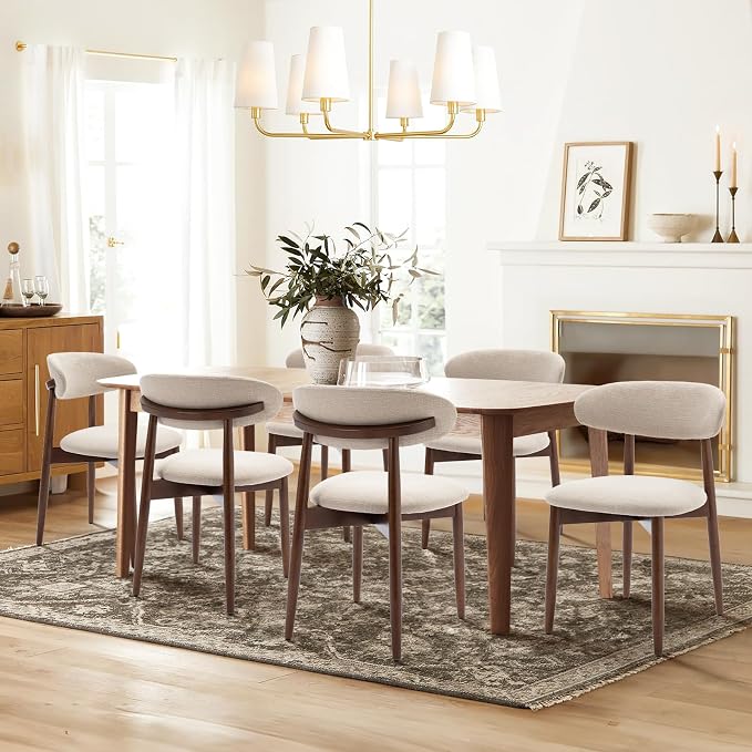 COLAMY Wooden Dining Chairs Set of 2, Modern Fabric Upholstered Kitchen Side Chairs, Farmhouse Dining Room Chair with Foot Pegs, Beige - Image 8