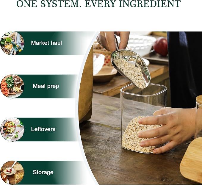 LIBWYS Kitchen Glass Jars Set with Bamboo Lids for Storage (1pcs - 1.67Qt) | Stackable Square Food Jars for Pantry Organization, Coffee, Flour, Snacks, Tea, Sugar | Kitchen Canisters Set - Image 7