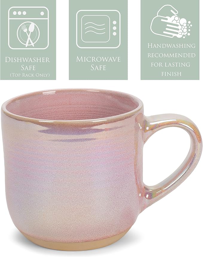 Elanze Designs Glossy Reactive Glaze Large 17 Fluid Ounce Everyday Kitchen Food Grade Ceramic Stoneware Coffee Mug Cup with Comfort Curved Handles, Set of 4, Rose Pink - Image 4