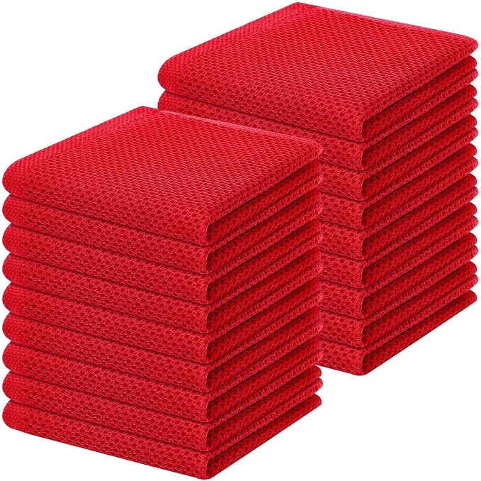 Homaxy 100% Cotton Waffle Weave Kitchen Dish Cloths 18-Pack, Red | 12 x 12 Inches, Ultra Soft Absorbent Dish Towels, Quick Drying Dish Rags with Hanging Loop by Homaxy