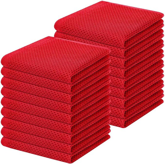 Homaxy 100% Cotton Waffle Weave Kitchen Dish Cloths 18-Pack, Red | 12 x 12 Inches, Ultra Soft Absorbent Dish Towels, Quick Drying Dish Rags with Hanging Loop by Homaxy