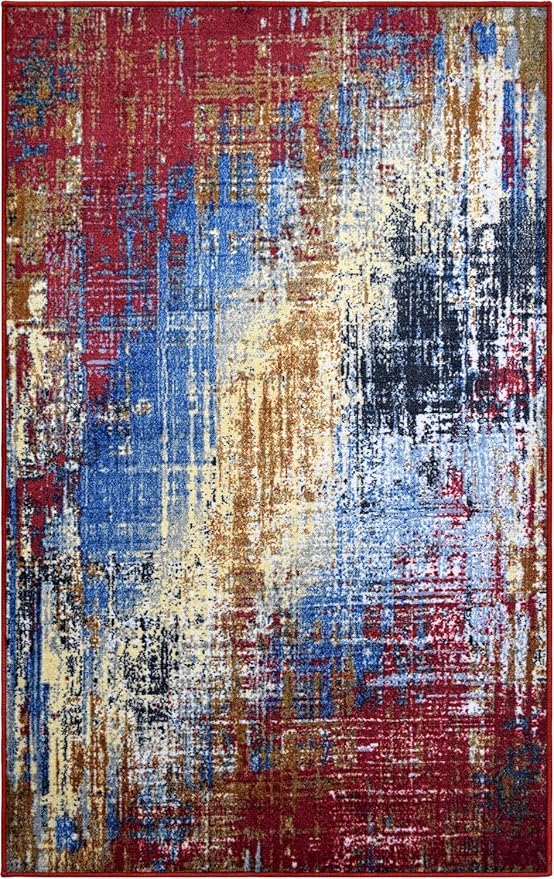 Superior Washable Indoor Area Rug, for Dining, Kitchen, Office, Entryway, Modern Floor Decor, Soft Aesthetic Rugs, Abstract Indoor Rug, Arona Collection, 4' x 6', Red - Image 2