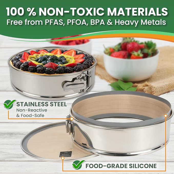 Springform Pan 9 Inch, Stainless Steel with 2 NON-STICK SILICONE LINERS | DISHWASHER SAFE and Non Toxic Materials, No Coating Peeling, REUSABLE LINERS - Skip the Parchment, Great For Cheesecakes - Image 4
