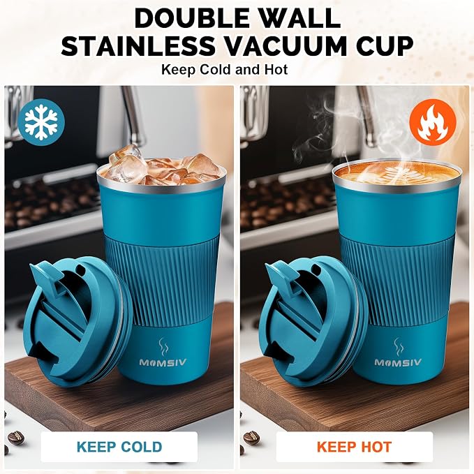 MOMSIV 12oz Travel Coffee Mug, Insulated Coffee Cup with Leak-proof Lid | 6-Hour Heat Retention, 360°Leak proof, Vacuum Stainless Steel Double Walled, BPA-free, Reusable And To Go Coffee Mug - Image 3