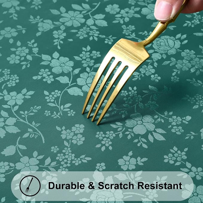 Smiry Rectangle Waterproof Heavy Duty Vinyl Tablecloths, 60 x 102 Inch | Wipeable Washable Floral Embossed Table Cover for Kitchen and Dining Room, Indoor & Outdoor Use, Green - Image 5