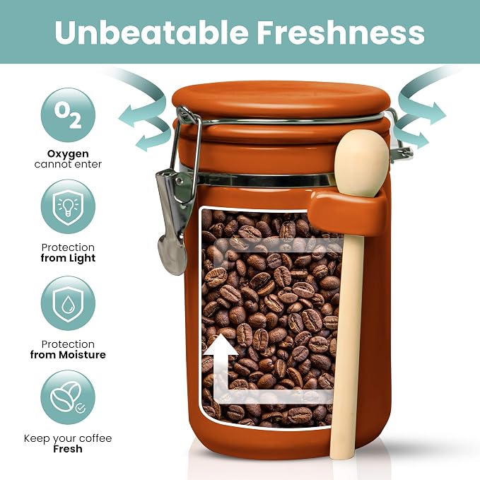 Home Intuition Ceramic Kitchen Canisters Set of 4 with Wooden Spoon Set – Airtight Containers, Metal Latches for Utmost Freshness – Sugar, Coffee, Flour, Tea & More | Rust - Image 4
