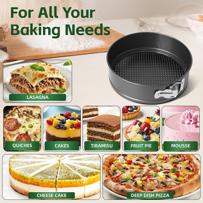 Springform Pan Set of 3 (7"/9"/11") - Non-Stick Cheesecake Pans with Removable Bottom, Round Baking Molds for Cheesecake, Pie, Desserts & More - Baking Bakeware Set - Image 8