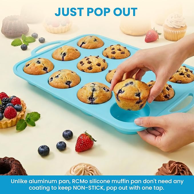 2Pack Silicone Muffin Pan for Baking - Cupcake Pans with Metal Frame - Image 4