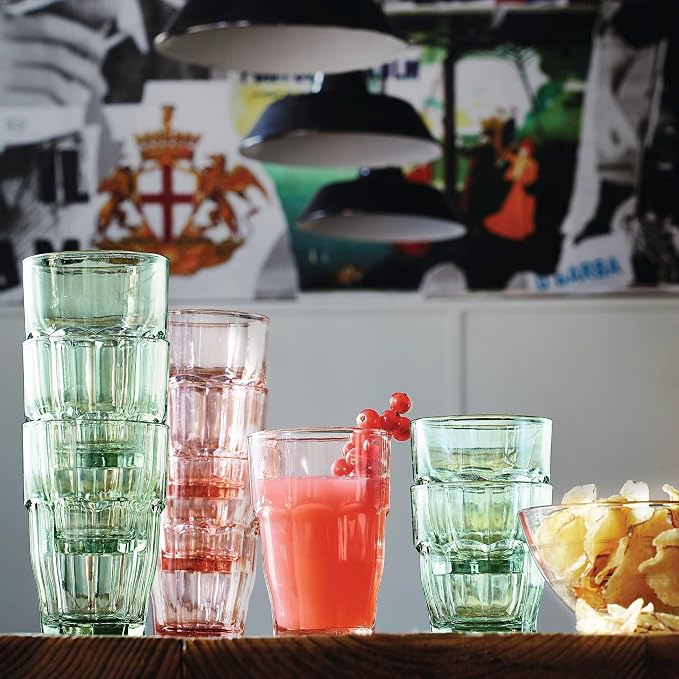 Bormioli Rocco Rock Bar 12.5 oz. Long Drink Stackable Tempered Beverage Glasses for Cold Drinks, Water, and Cocktails, Set of 6, Peach - Image 8
