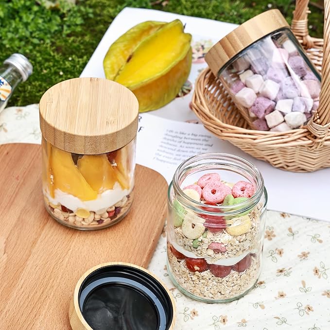 6 Pack 16oz Glass Overnight Oats Jars - Airtight Containers with Bamboo Lids, Wide Mouth Mason Jars for Salad, Yogurt, Snacks & Food Storage - Image 7